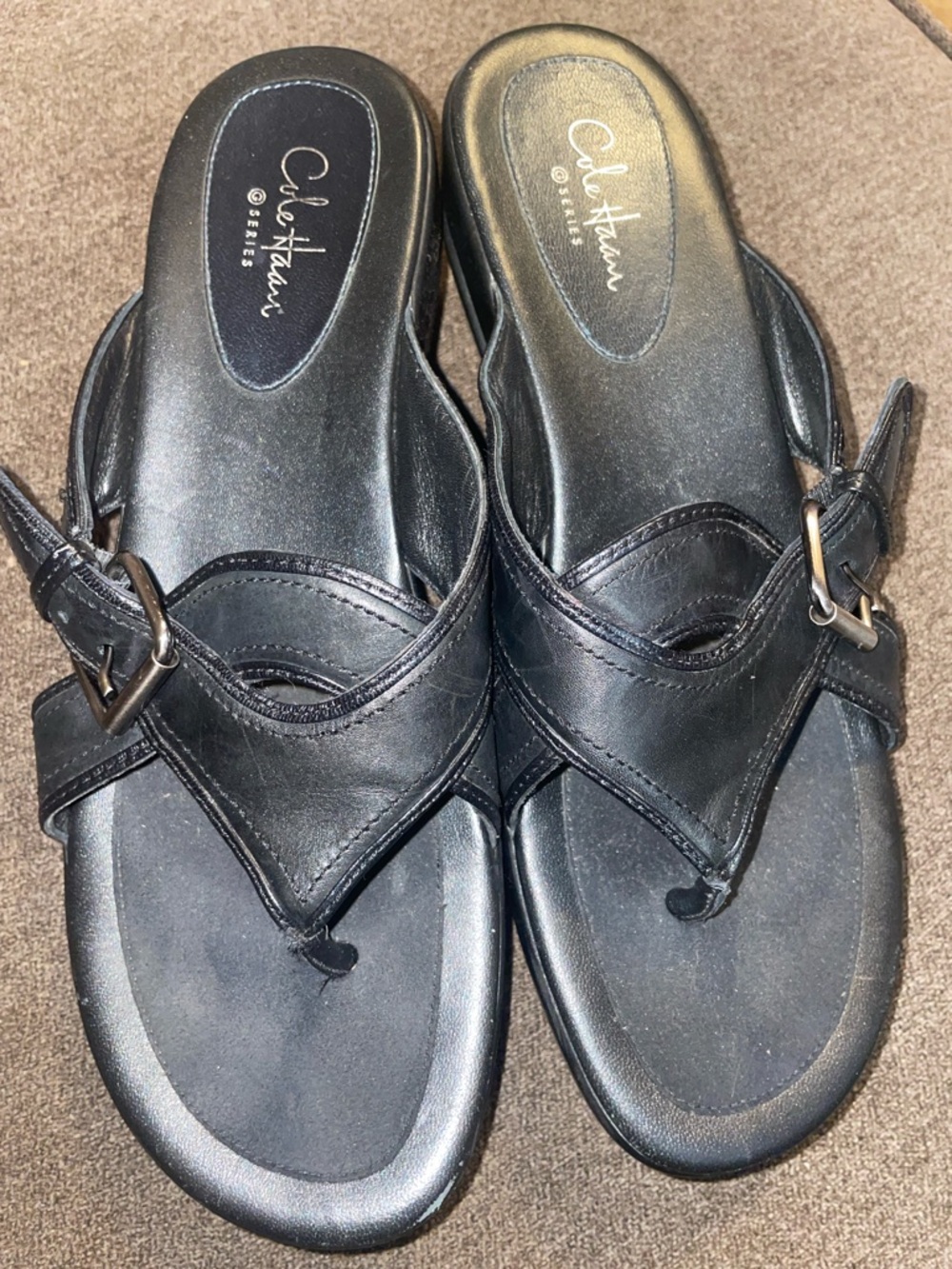 Cole Haan G Series Nike Air y2k Black Leather Thong Sandals with Buckle 7.5